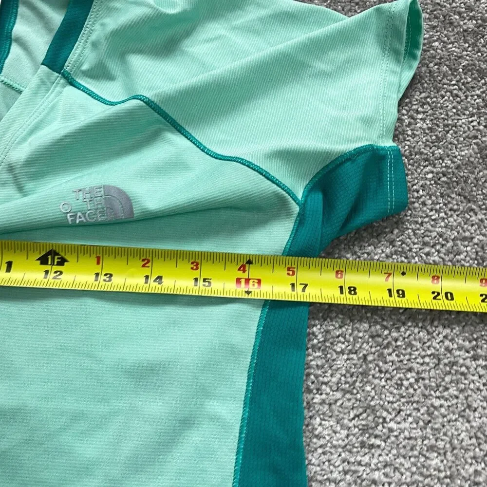 The North Face Flash Dry Active Top Womens Medium Green Short Sleeve V-Neck Top - Picture 10 of 14